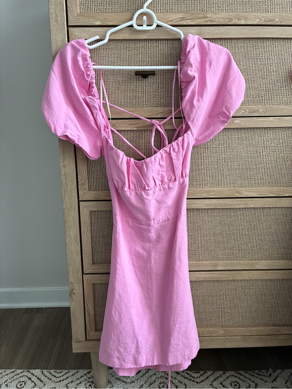 Zara Pink Puff-Sleeve Mini Dress